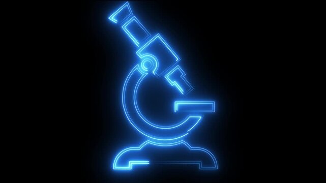 Glowing neon microscope animation for science and laboratory technology concepts