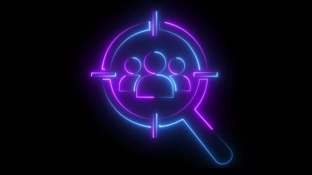 Neon target with people silhouette for targeted marketing and audience analysis