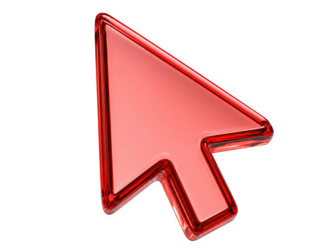 Red 3D mouse cursor arrow icon with computer, interface, technology isolated on transparent background