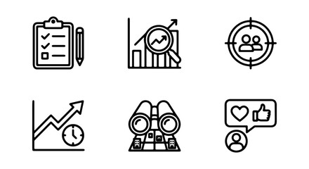 Fototapeta premium Business Analytics Icons, Growth Charts, Target Audience, Research Tools, Marketing Strategy
