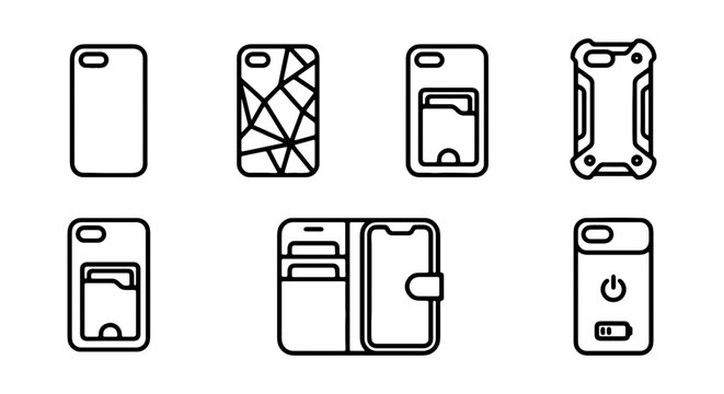 Phone Case Icons, Mobile Accessories Vector Set, Protective Covers Collection
