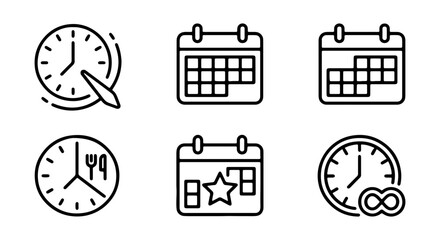 Fototapeta premium Calendar and Clock Icons, Time Management, Scheduling, Planning, Vector Set