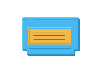 Retro videogame cartridge with flat blue label. Classic vintage console game badge as unique item for entertainment and pop technology ideas, perfect for gamer collection or digital fun concepts. © Moonnoon
