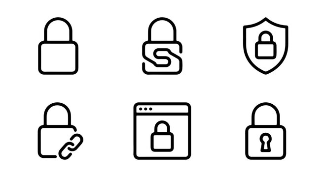 Security Icons Set: Padlock, Shield, Link, Web Lock, Keyhole, Data Protection