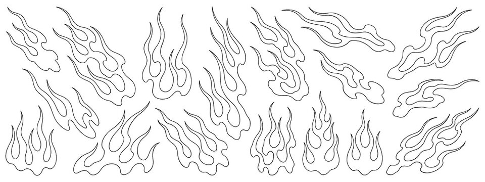 Japanese style fire line drawings isolated on a transparent background