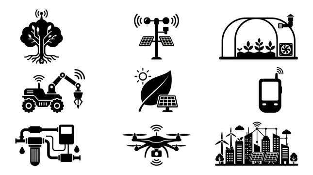 Smart city technology icons set.