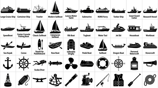 Collection of various nautical ship icons.