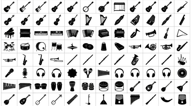 Collection of various musical instruments.