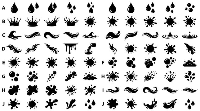 Black icons of various shapes forms.