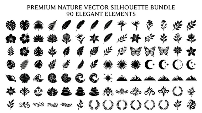 Collection of nature vector silhouettes.