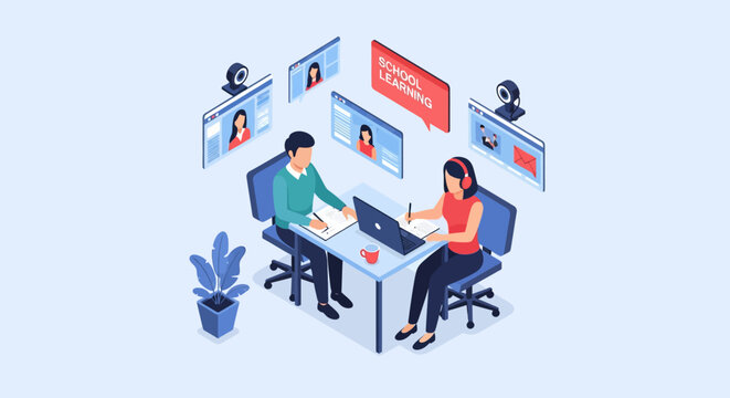 Two people collaborating remotely on laptops with video conference.