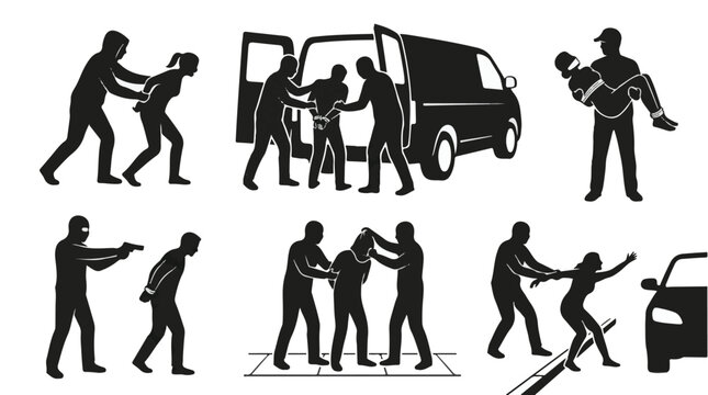 kidnapper or abductor kidnapping silhouette vector set on a white background
