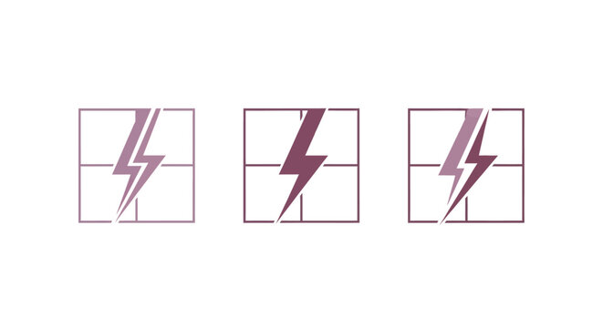 Three lightning bolt icons in square frames.