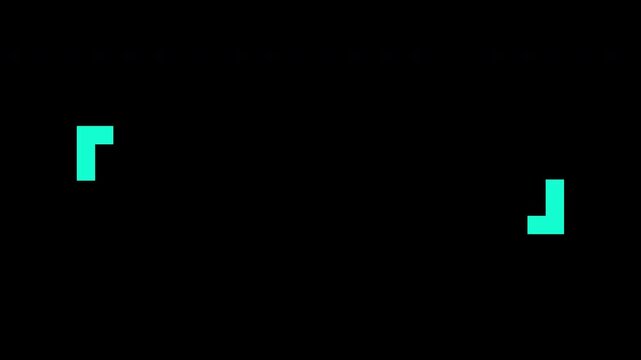 シンプルな真ん中の正方形が分裂して広がり、太くてワイドなカギ括弧のテキストスペースが現れるアニメーション　HD／4K・UHD(2160)　背景透過・アルファチャンネル(prores)　青緑・緑・ブルーグリーン