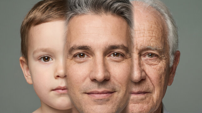 Composite portrait showing aging process of a man