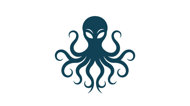 Minimalist dark teal octopus icon with alien eyes on white background.