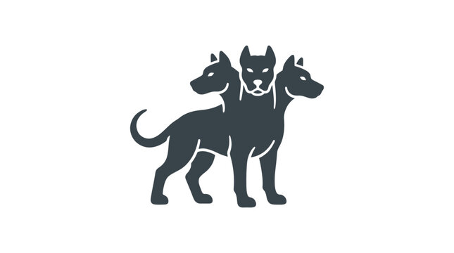 A minimalist black silhouette of the mythical three headed dog Cerberus.