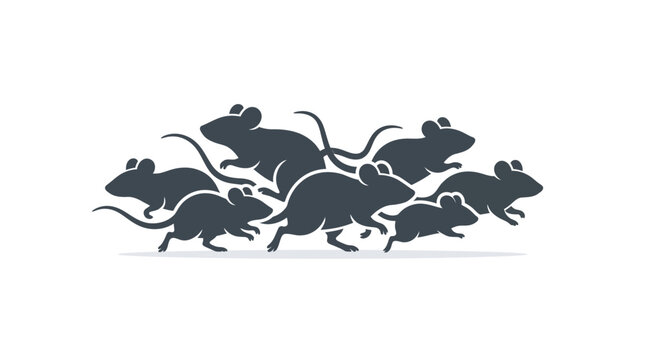 A group of small mice running together in a silhouette illustration.