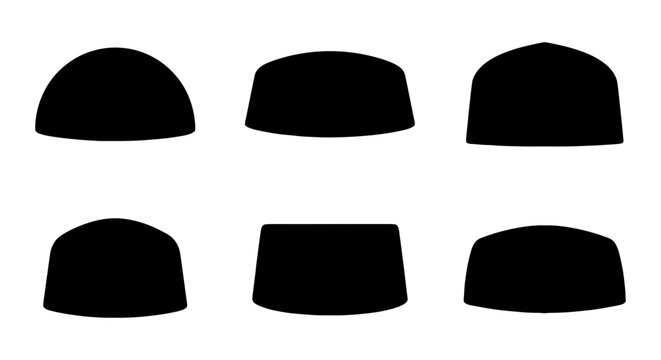 Black Islamic Kufi Caps, Six Traditional Headwear Silhouettes, Cultural Religious Apparel