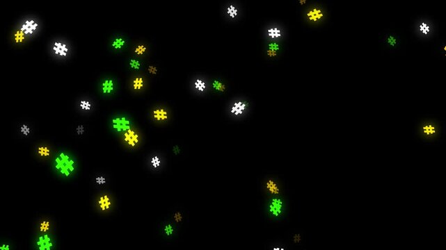 Glowing Hashtag Symbols Floating on Black Background Social Media Keywords glowing symbols