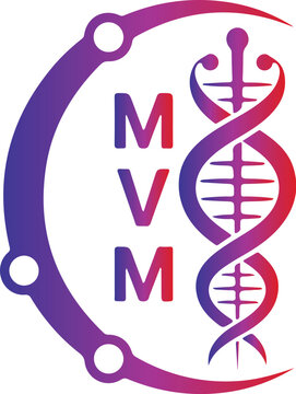 Minimalist DNA Helix Medical Logo, Red and White Caduceus Symbol for Health Tech, Modern MVM Lettermark Science Badge, Professional Healthcare Vector Emblem