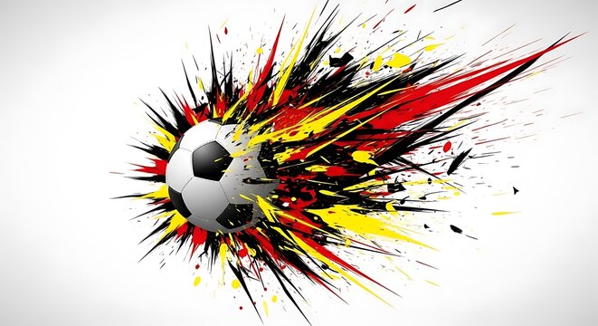 Abstract soccer ball explosion with dynamic german flag colors paint splatter
