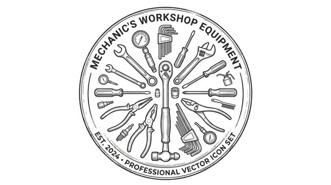 Mechanic workshop equipment tools logo.