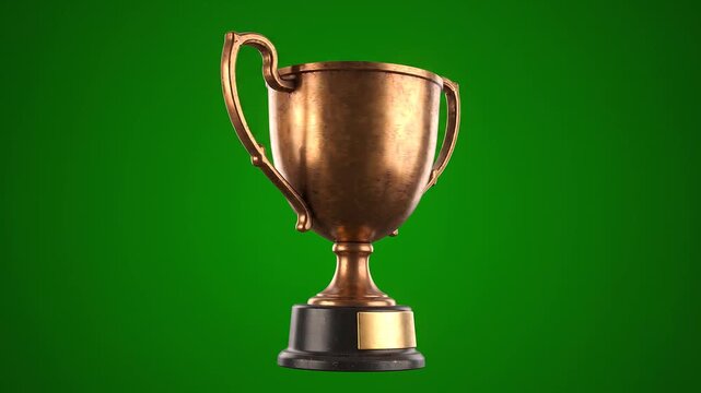 Golden Trophy Cup on Green Background.