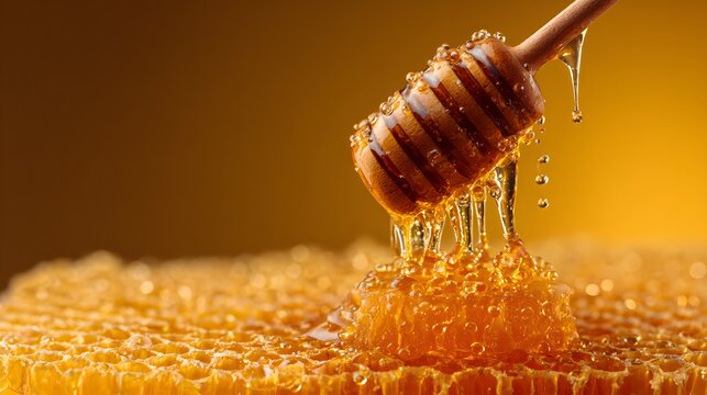 Honey dripping from honey comb background