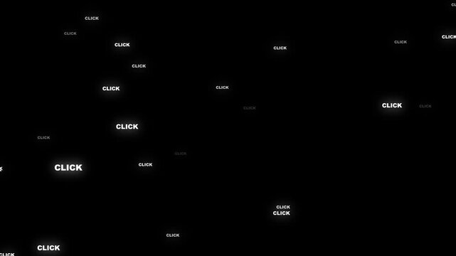 Click Here Text Animation White Words on Black Background white text