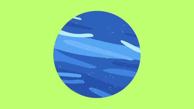 Minimalist flat vector illustration of a blue gas giant planet on a lime green background