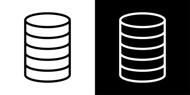 Database icon outline style with server stack elements for data storage, cloud database, smart data management, digital storage systems & tech infrastructure.