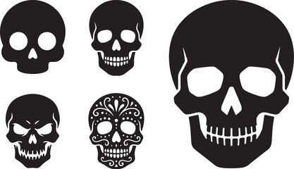 Obraz premium Black and White Skull Illustrations with Various Expressions and Styles