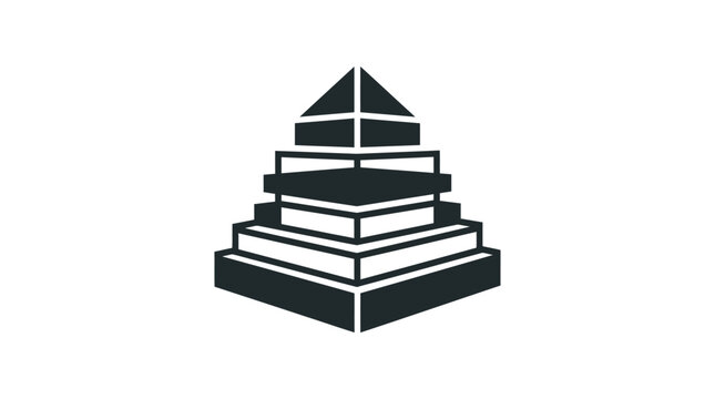 Minimalist isometric pyramid icon featuring stacked geometric layers in a clean black and white design.