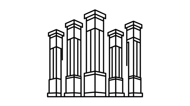 A minimalist black and white line art illustration of five classical architectural columns standing in a row.