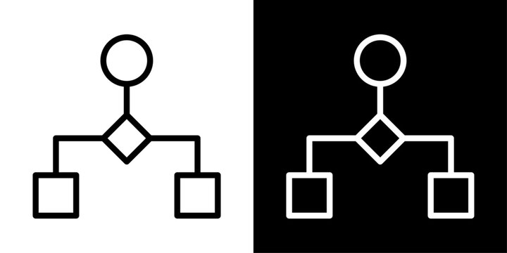 AI hierarchy icon featuring connected nodes representing workflow structure, decision trees, system organization, and automation.
