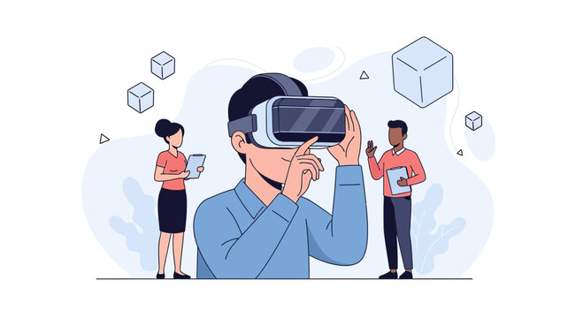 Diverse Team Experiencing Virtual Reality Technology for Immersive Digital Innovation and Future Solutions