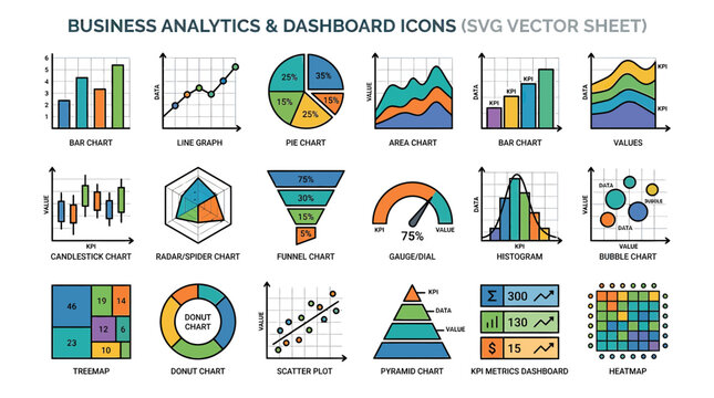 Business Analytics & Dashboard Icons - SVG Vector Sheet