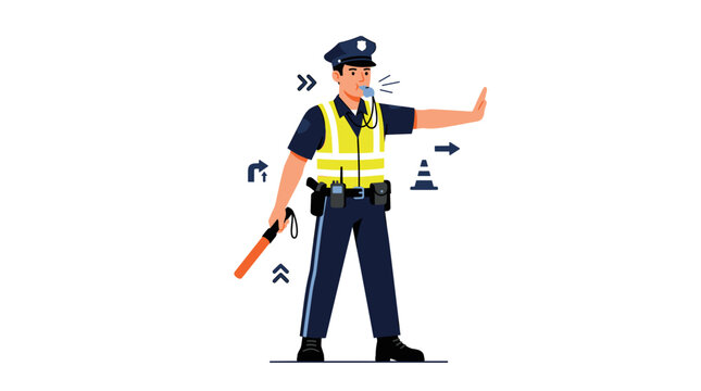Police Officer Directing Traffic with Stop Hand Signal and Baton