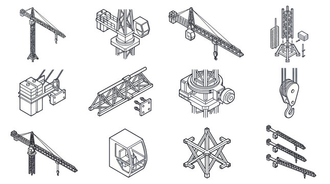 Collection of Crane Components and Equipment Illustrations.