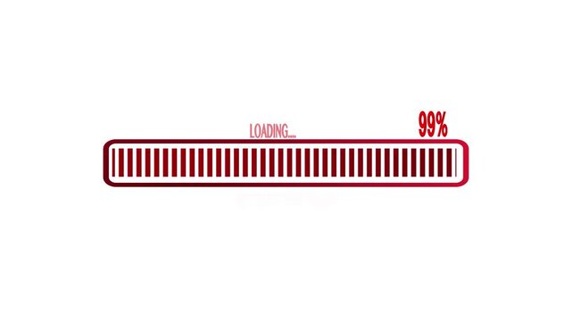 Animation modern futuristic red loading interface displaying a 99% progress bar ,ends with an Initialization Failed warning on white background. Cyber Security, software technology error, UI,UX etc., 