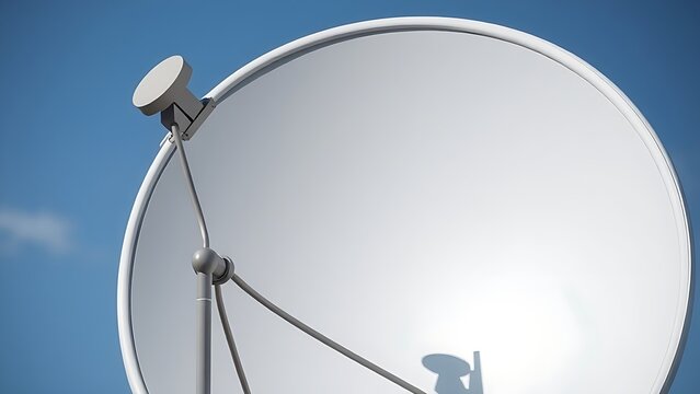 Silver concave surface of a satellite dish forming a parabolic shape, geometric industrial design.