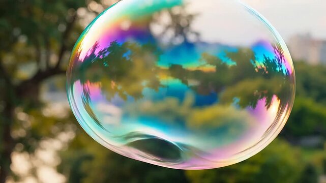 Vivid Soap Bubble Drifting & Popping in Nature Light