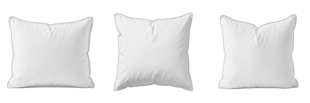 White square throw pillow mockup set isolated on transparent PNG background, high-quality blank cushion templates for pattern presentation, home decor product branding, textile design layouts, and int