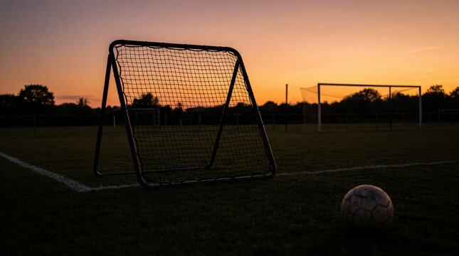 Train with a rebounder net standing alone on the edge of the penalty box soccer