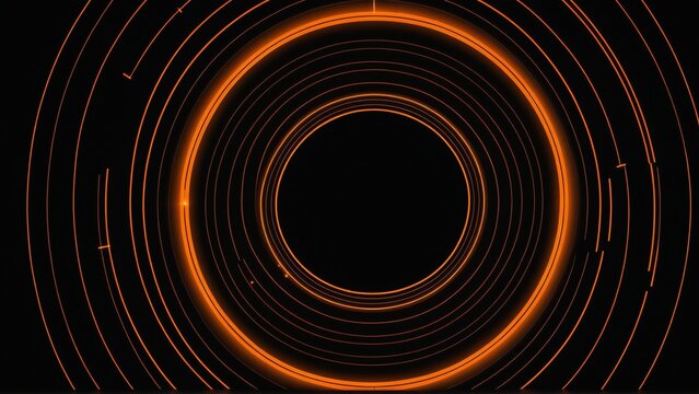 Futuristic glowing orange neon concentric circles on black background
