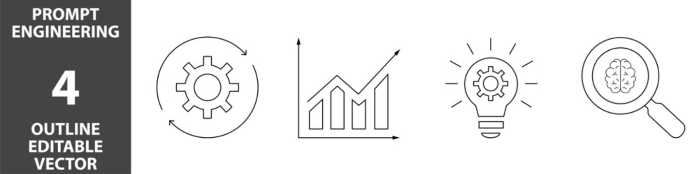 AI Prompt Engineering set of icon set for Generative AI interface, LLM optimization, prompt crafting, context control and machine learning UI Brain