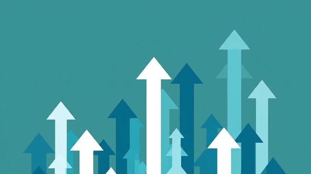 Minimalist graphic of rising arrows on a teal background.