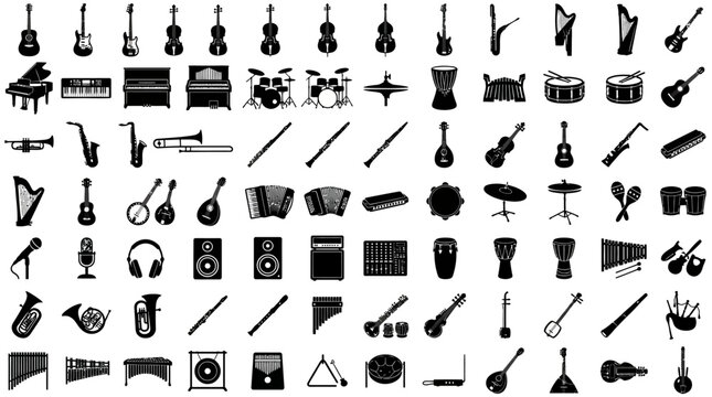 Collection of music instruments icons.