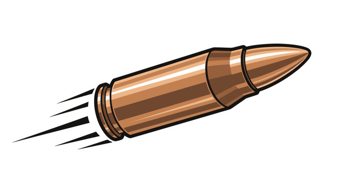 Animated bullet in motion: copper brass projectile illustrated with dynamic speed and trail.